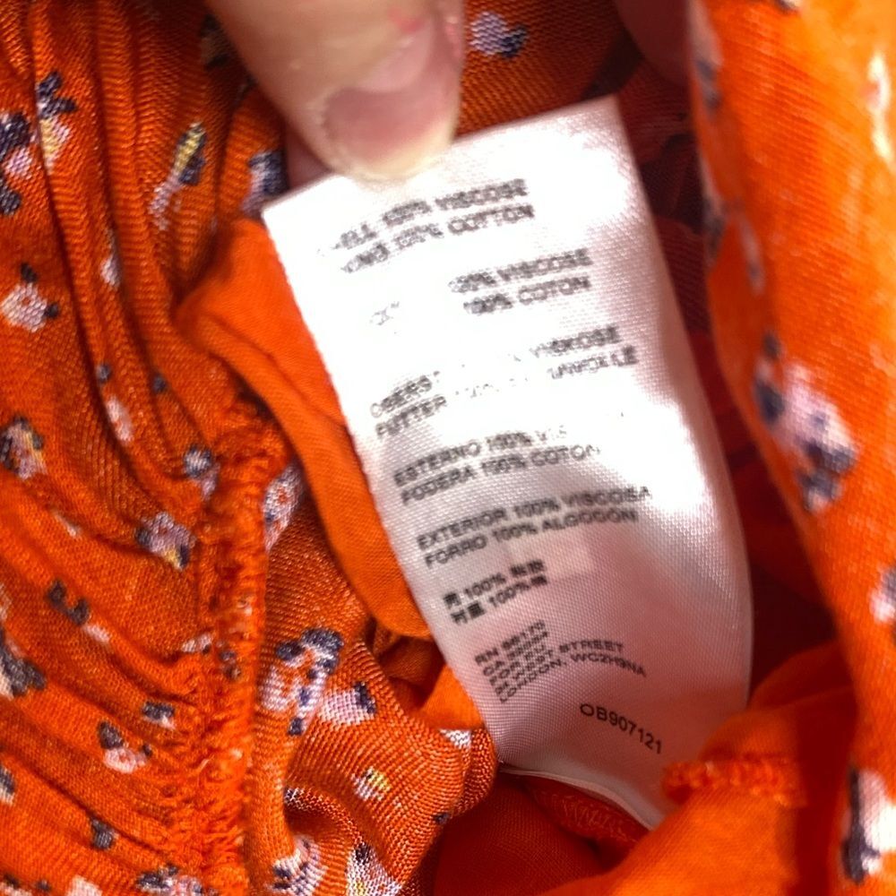 Free People Orange Floral Boho Tiered Midi Dress Ruffle Sleeve Size M - Picture 4 of 13